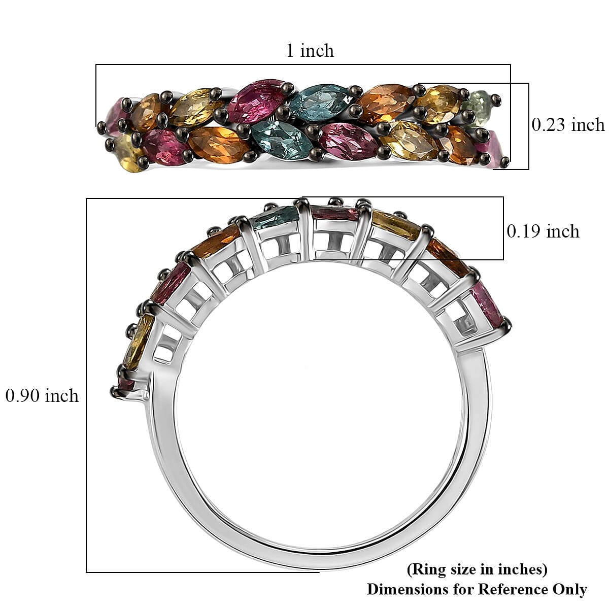 D'Joy Multi-Tourmaline 0.75 ctw Petals of Color Ring in Platinum Over Sterling Silver (Size 7.0) image number 5