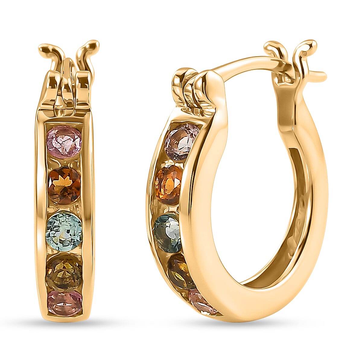 D'Joy Multi-Tourmaline 0.35 ctw Rainbow Glow Hoop Earrings in 18K Vermeil Yellow Gold Over Sterling Silver