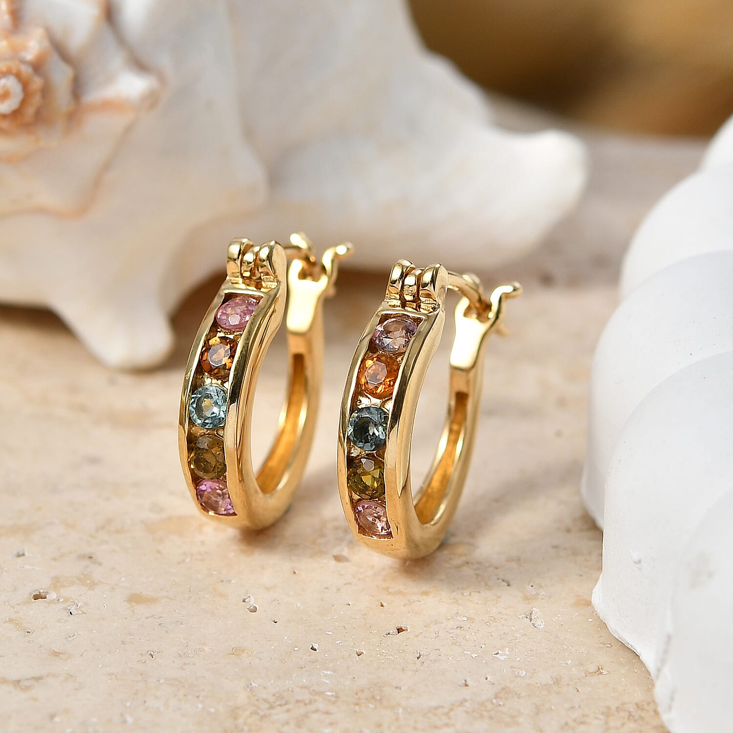 D'Joy Multi-Tourmaline 0.35 ctw Rainbow Glow Hoop Earrings in 18K Vermeil Yellow Gold Over Sterling Silver