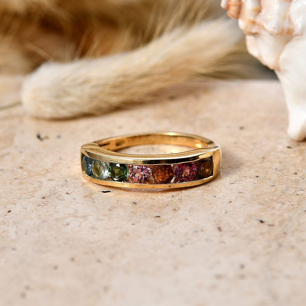 D'Joy Multi-Tourmaline 1.25 ctw Rainbow Glow Ring in 18K Vermeil Yellow Gold Over Sterling Silver (Size 10.0) image number 1