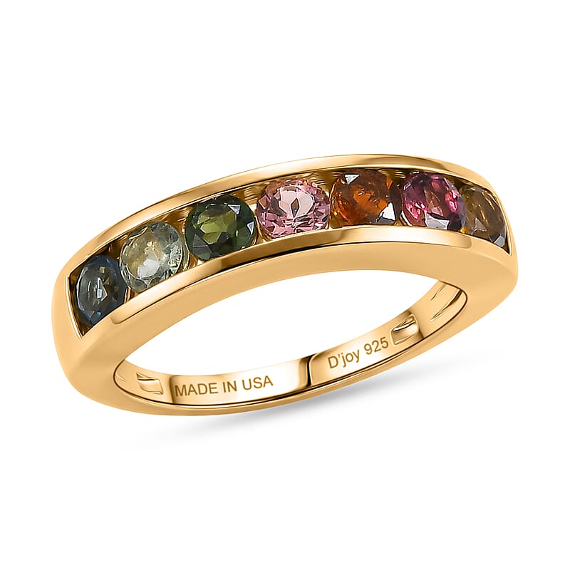 D'Joy Multi-Tourmaline 1.25 ctw Rainbow Glow Ring in 18K Vermeil Yellow Gold Over Sterling Silver (Size 5.0)