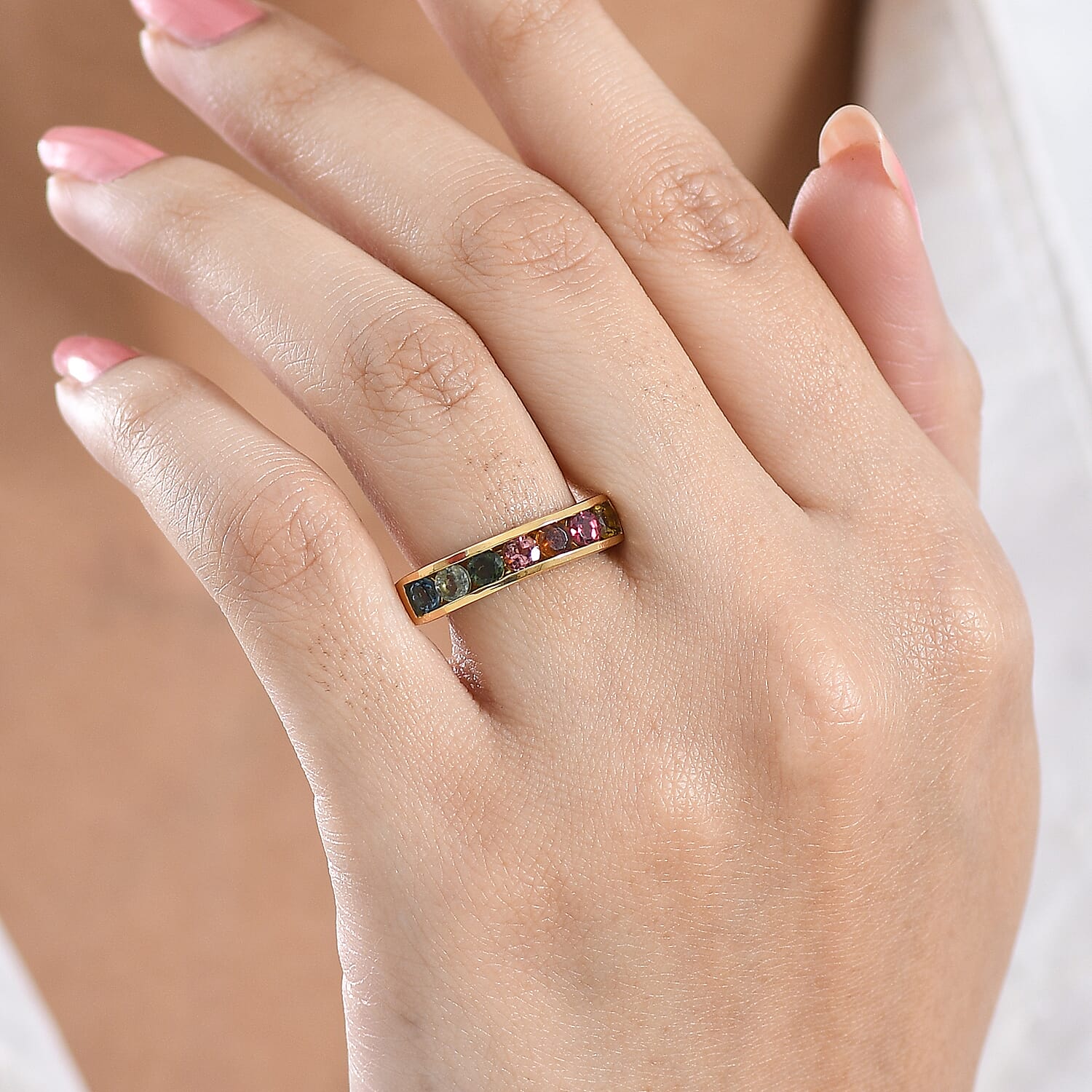 D'Joy Multi-Tourmaline 1.25 ctw Rainbow Glow Ring in 18K Vermeil Yellow Gold Over Sterling Silver (Size 5.0)