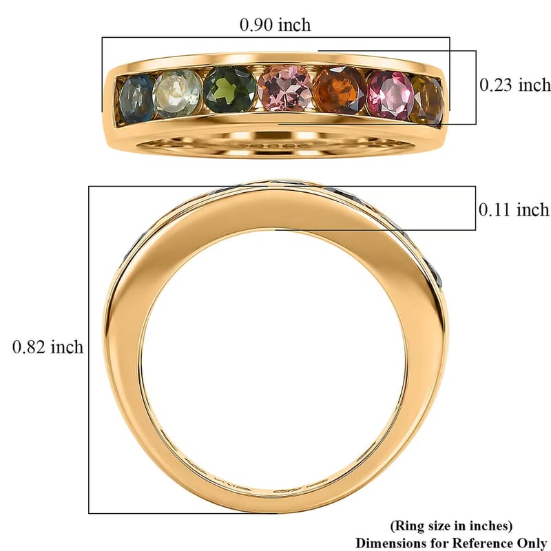 D'Joy Multi-Tourmaline 1.25 ctw Rainbow Glow Ring in 18K Vermeil Yellow Gold Over Sterling Silver (Size 5.0)