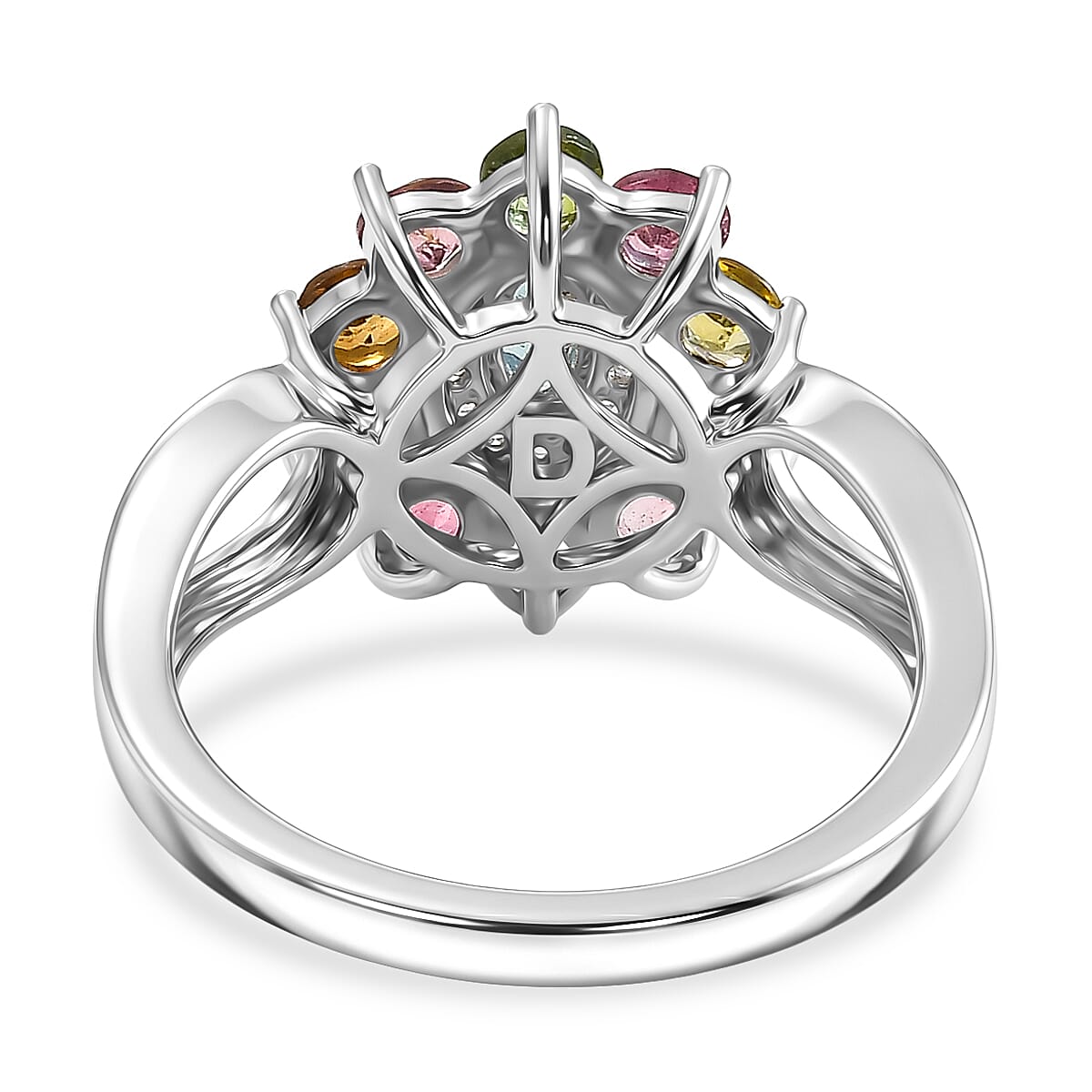 D'Joy Multi-Tourmaline and White Zircon 1.65 ctw Color Blossom Ring in Rhodium Over Sterling Silver (Size 7.0) image number 4
