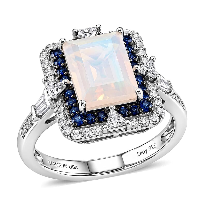 D'Joy Premium Ethiopian Welo Opal and Multi Gemstone 4.25 ctw Ring in Rhodium Over Sterling Silver (Size 6.0)