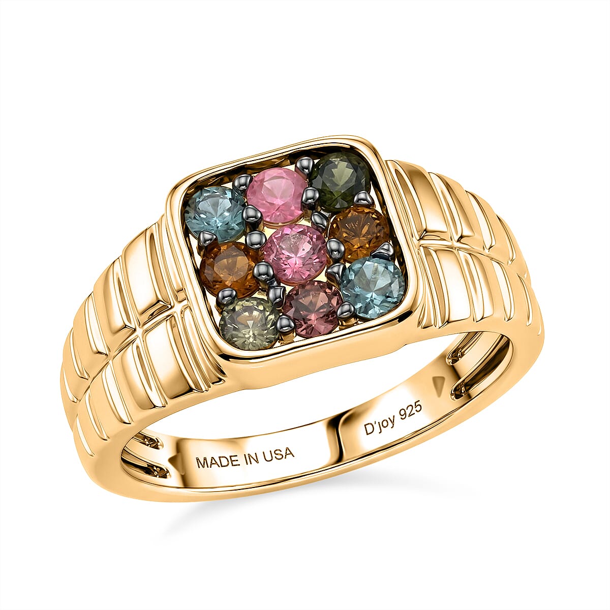 D'Joy Multi-Tourmaline Ring in 18K Vermeil YG Over Sterling Silver (Size 10.0) 1.20 ctw