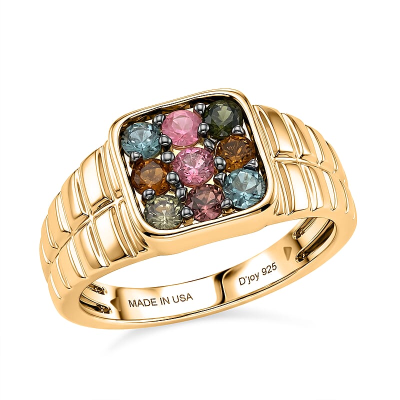 D'Joy Multi-Tourmaline 1.20 ctw Men's Ring in 18K Vermeil Yellow Gold Over Sterling Silver (Size 10.0)