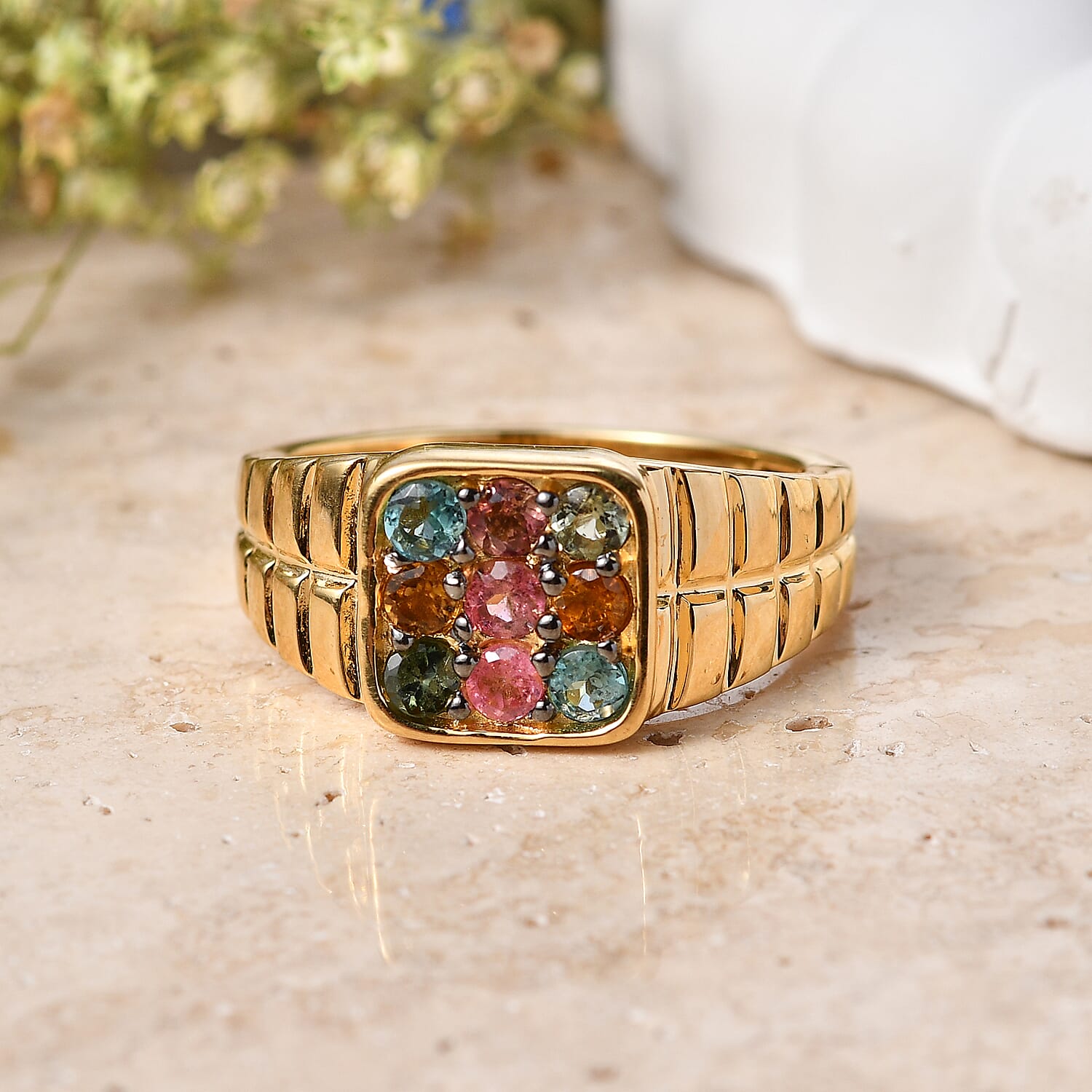 D'Joy Multi-Tourmaline Ring in 18K Vermeil YG Over Sterling Silver (Size 10.0) 1.20 ctw