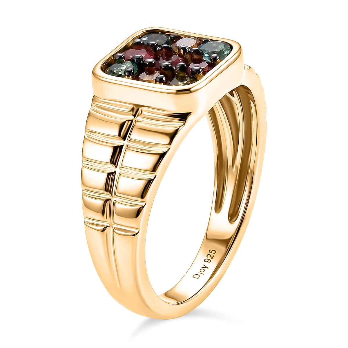 D'Joy Multi-Tourmaline 1.20 ctw Men's Ring in 18K Vermeil Yellow Gold Over Sterling Silver (Size 10.0)