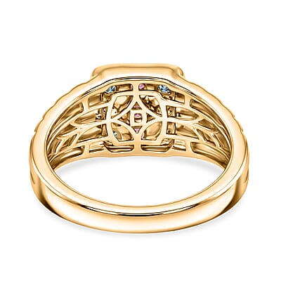 D'Joy Multi-Tourmaline 1.20 ctw Men's Ring in 18K Vermeil Yellow Gold Over Sterling Silver (Size 10.0)