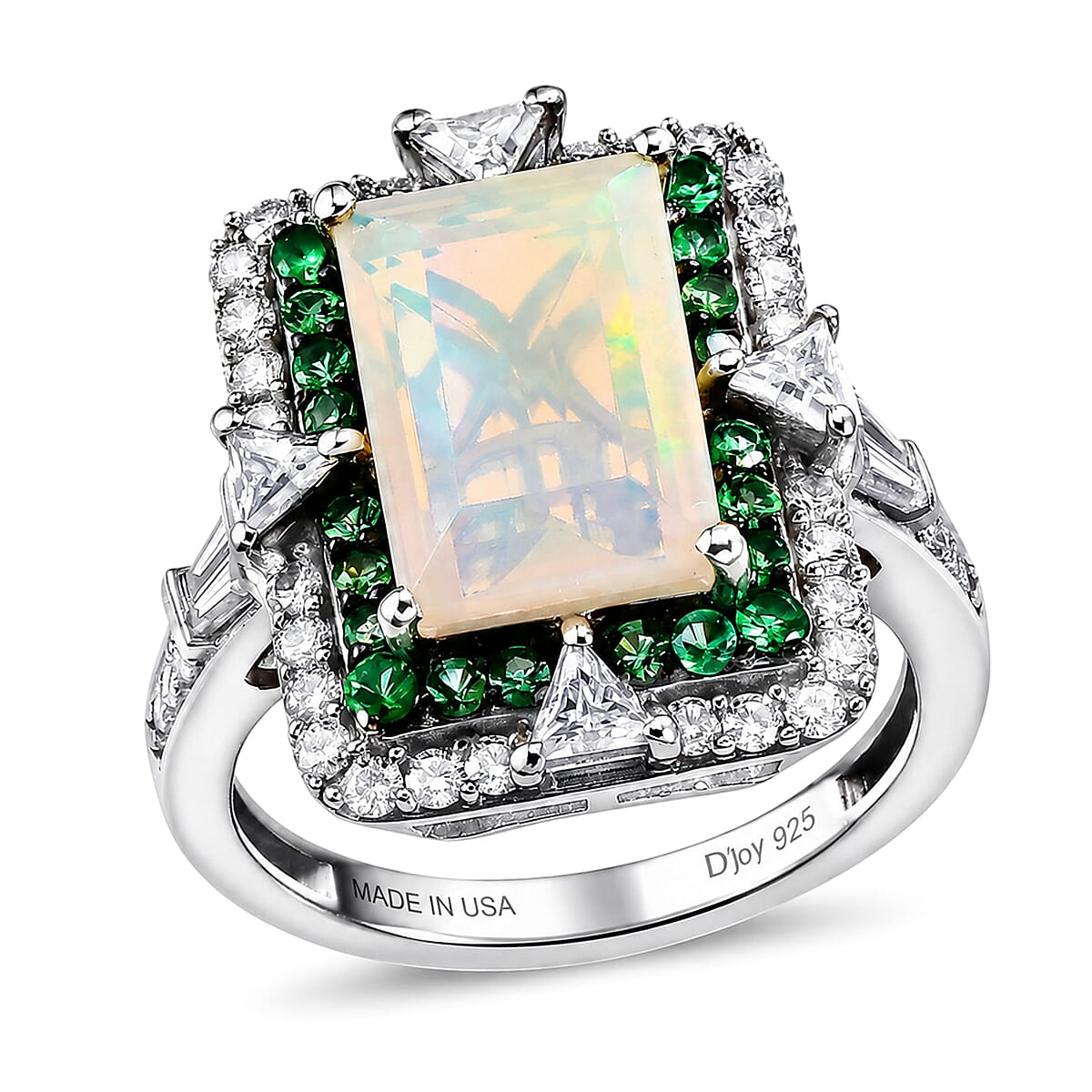 D'Joy Premium Ethiopian Welo Opal and Multi Gemstone 4.15 ctw Victorian Era Ring in Rhodium Over Sterling Silver (Size 7.0)