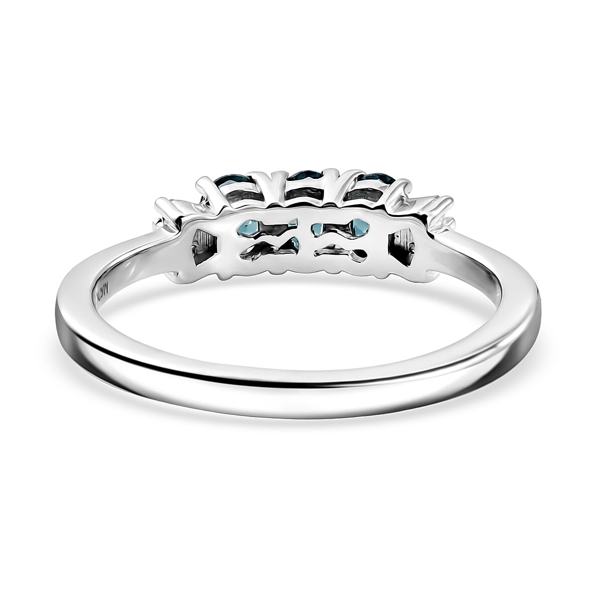 D'Joy Monte Belo Indicolite and Diamond 0.65 ctw Royal Tide Trio Ring in Rhodium Over Sterling Silver (Size 6.0)