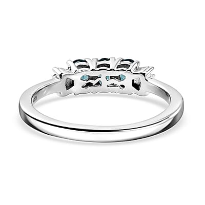 D'Joy Monte Belo Indicolite and Diamond 0.65 ctw Royal Tide Trio Ring in Rhodium Over Sterling Silver (Size 6.0)