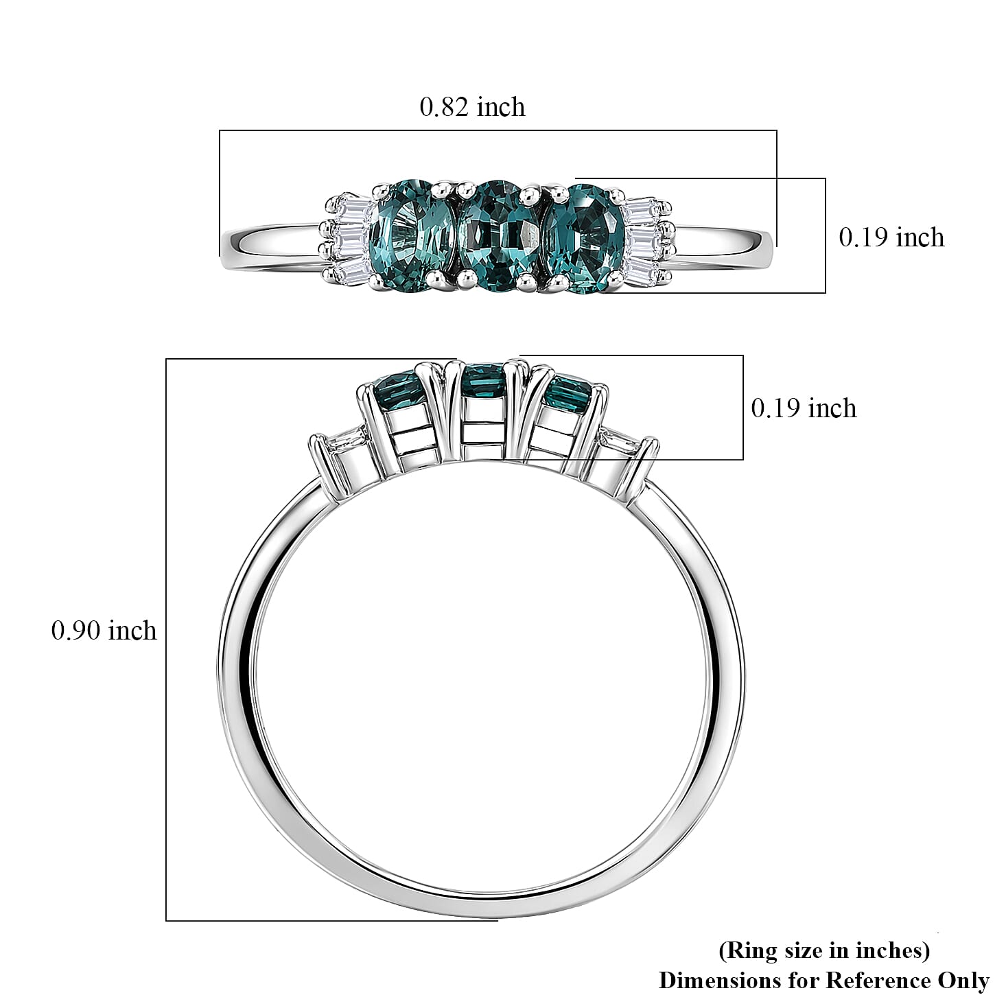 D'Joy Monte Belo Indicolite and Diamond 0.65 ctw Royal Tide Trio Ring in Rhodium Over Sterling Silver (Size 6.0)