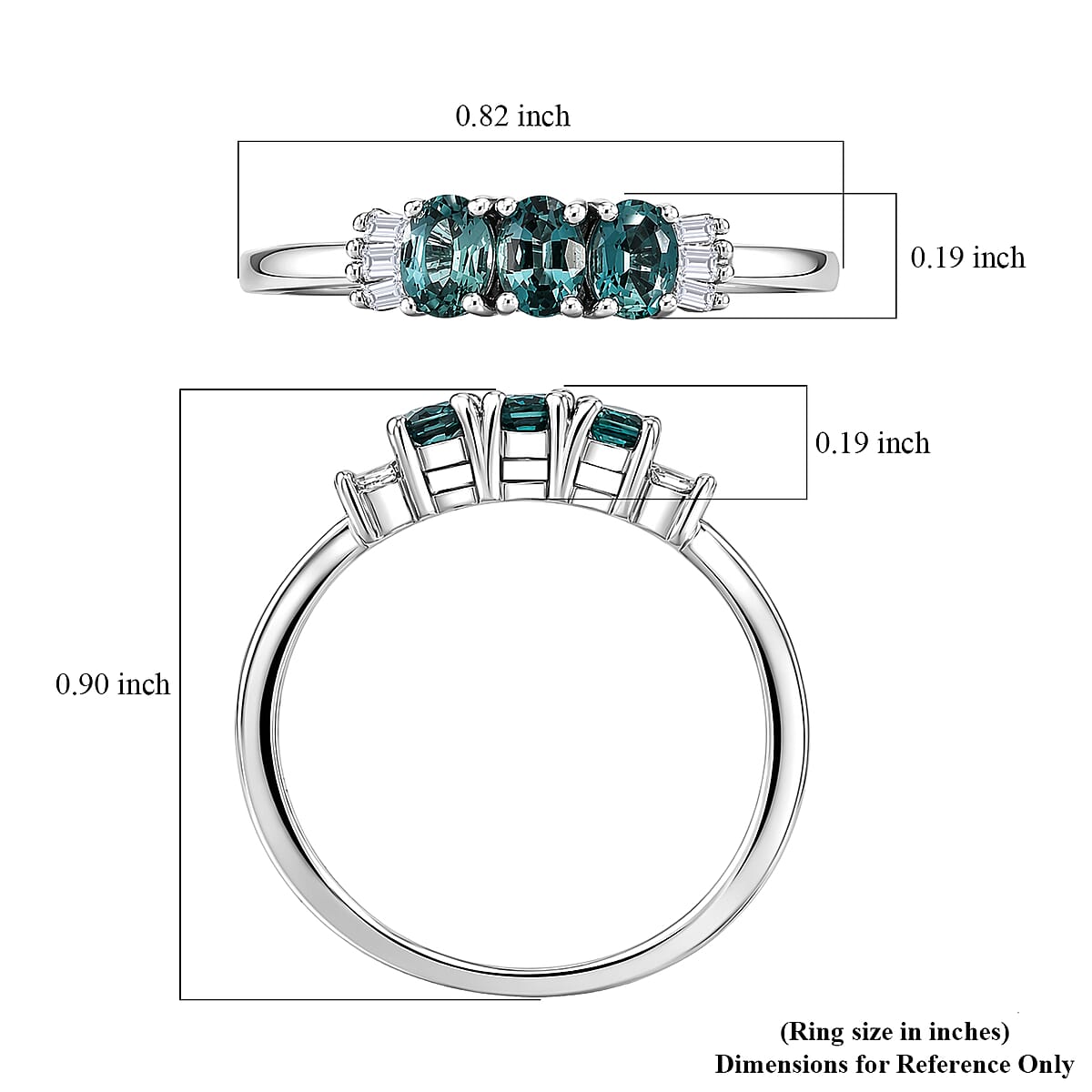 D'Joy Monte Belo Indicolite and Diamond 0.65 ctw Royal Tide Trio Ring in Rhodium Over Sterling Silver (Size 6.0) image number 5