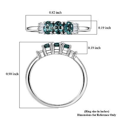 D'Joy Monte Belo Indicolite and Diamond 0.65 ctw Royal Tide Trio Ring in Rhodium Over Sterling Silver (Size 6.0)