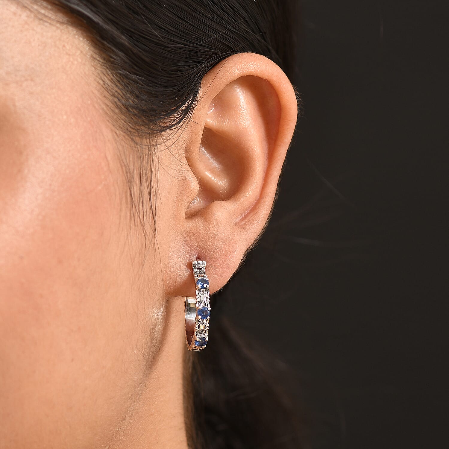 D'Joy Passport to Turkey Kashmir Kyanite 1.10 ctw Hoop Earrings in Rhodium Over Sterling Silver