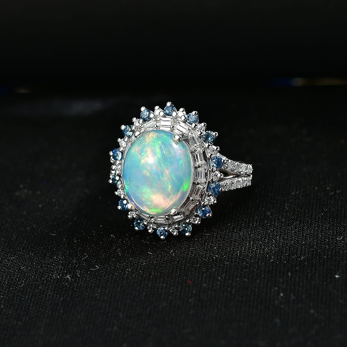 D'Joy Premium Ethiopian Welo Opal and Moissanite 4.25 ctw Ring in Rhodium Over Sterling Silver image number 1