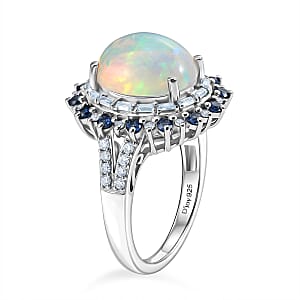 D'Joy Premium Ethiopian Welo Opal and Moissanite 4.25 ctw Ring in Rhodium Over Sterling Silver (Size 10.0)