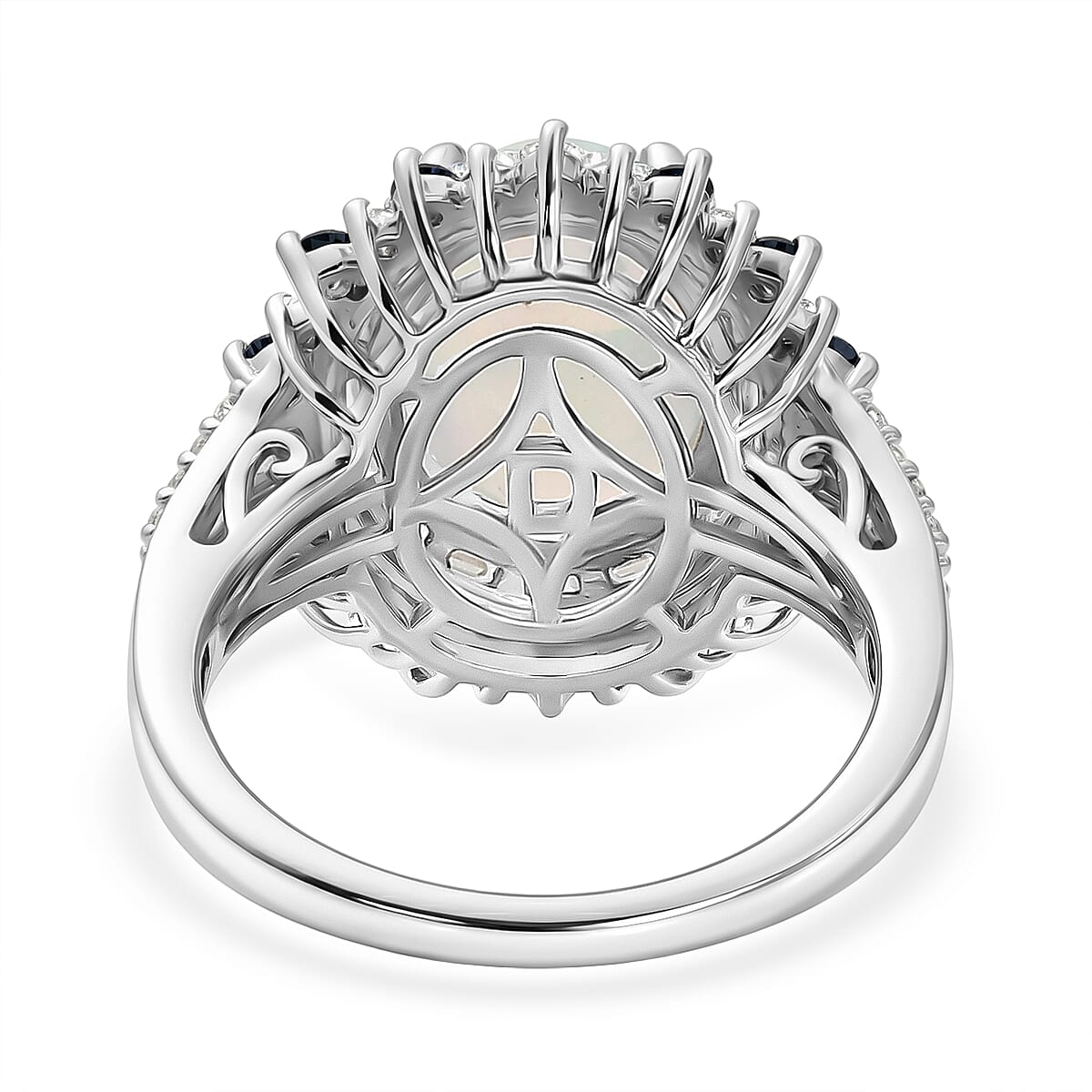 D'Joy Premium Ethiopian Welo Opal and Moissanite 4.25 ctw Ring in Rhodium Over Sterling Silver image number 4
