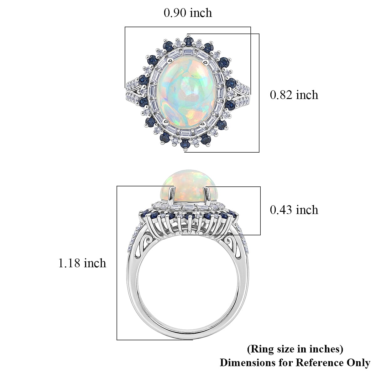 D'Joy Premium Ethiopian Welo Opal and Moissanite 4.25 ctw Ring in Rhodium Over Sterling Silver image number 5