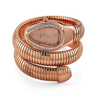 Strada Austrian Crystal Japanese Movement Watch in Rose Faux Leather Braided Strap