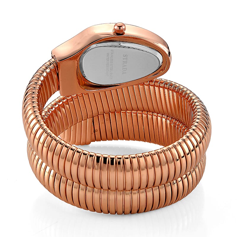 Strada Austrian Crystal Japanese Movement Watch in Rose Faux Leather Braided Strap