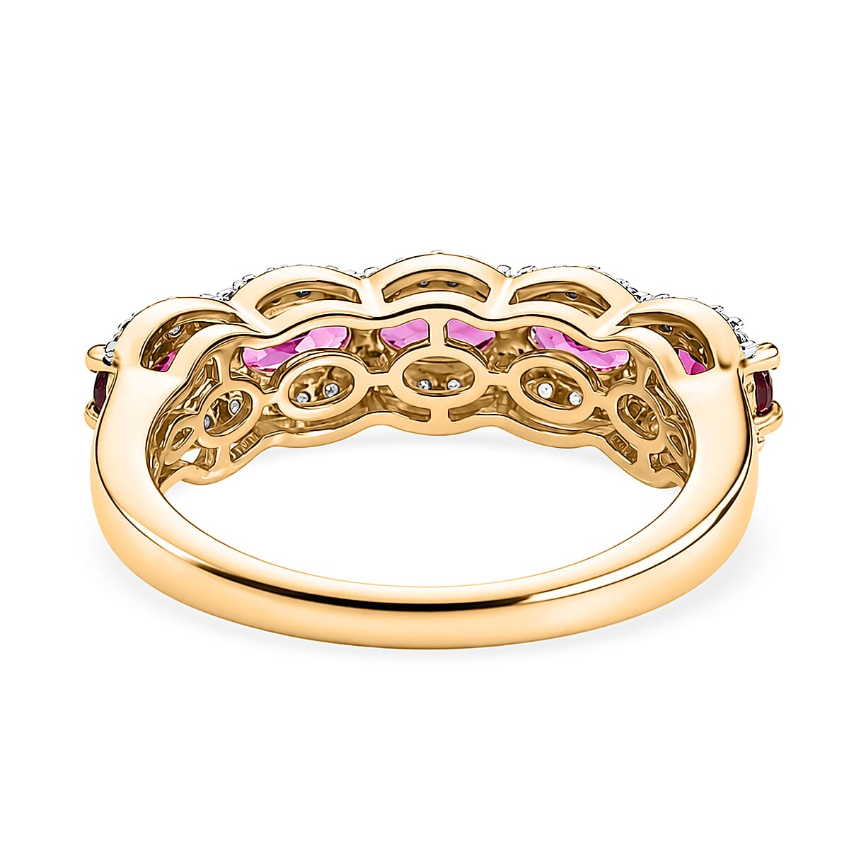 D'Joy Premium Malawi Magenta Garnet and Moissanite 1.75 ctw Midnight Band Ring in 18K Vermeil Yellow Gold Over Sterling Silver (Size 5.0)