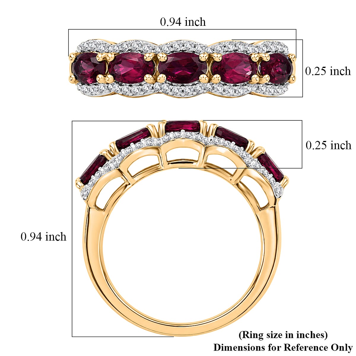 D'Joy Premium Malawi Magenta Garnet and Moissanite 1.75 ctw Midnight Band Ring in 18K Vermeil Yellow Gold Over Sterling Silver (Size 5.0)