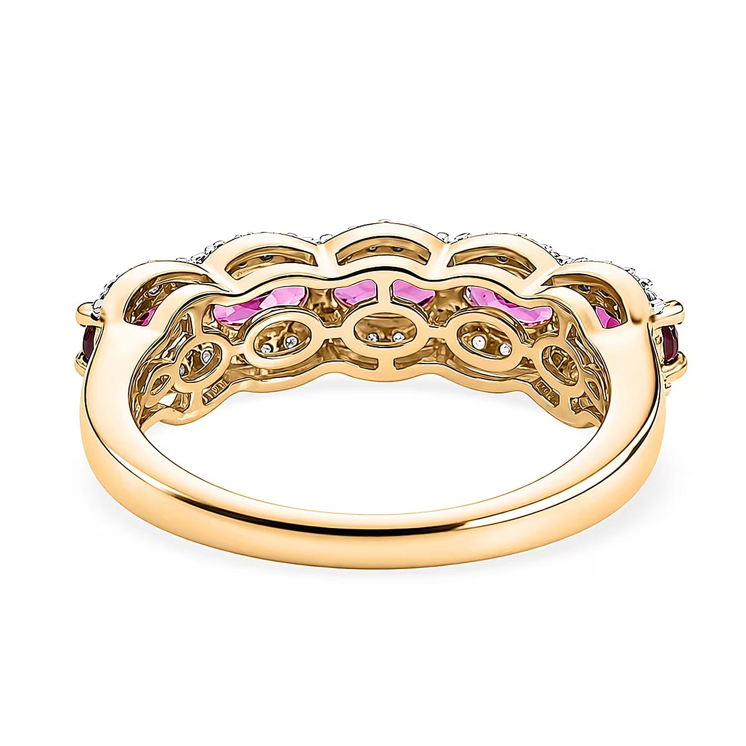 D'Joy Premium Malawi Magenta Garnet and Moissanite 1.75 ctw Midnight Band Ring in 18K Vermeil Yellow Gold Over Sterling Silver (Size 5.0)