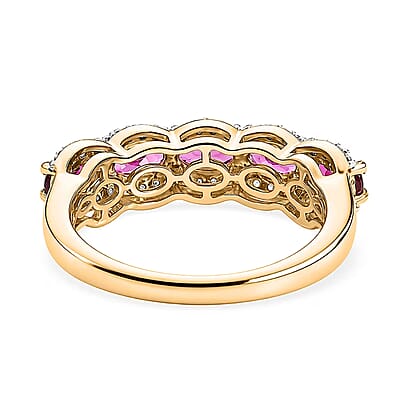 D'Joy Premium Malawi Magenta Garnet and Moissanite 1.75 ctw Midnight Band Ring in 18K Vermeil Yellow Gold Over Sterling Silver (Size 5.0)