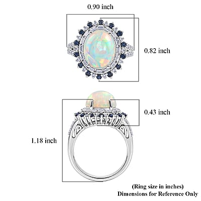 D'Joy Premium Ethiopian Welo Opal and Moissanite 4.25 ctw Royal Sunburst Ring in Rhodium Over Sterling Silver (Size 6.0)