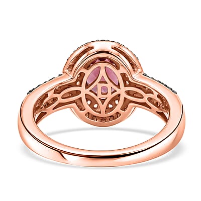 D'Joy Premium Malawi Magenta Garnet, Champagne and White Zircon 2.25 ctw Twilight Oval Ring in 18K Vermeil Rose Gold Over Sterling Silver (Size 6.0)