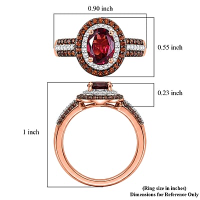 D'Joy Premium Malawi Magenta Garnet, Champagne and White Zircon 2.25 ctw Twilight Oval Ring in 18K Vermeil Rose Gold Over Sterling Silver (Size 6.0)