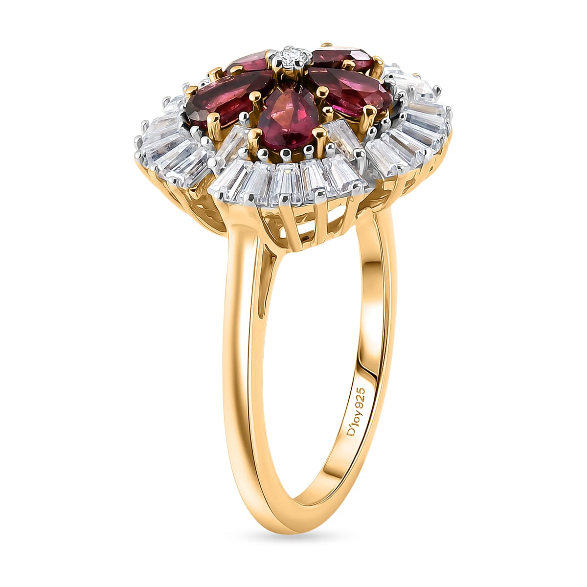 D'Joy Premium Malawi Magenta Garnet and Moissanite 2.50 ctw Midnight Bloom Ring in 18K Vermeil Yellow Gold Over Sterling Silver (Size 6.0)
