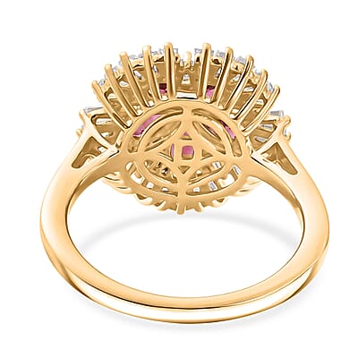 D'Joy Premium Malawi Magenta Garnet and Moissanite 2.50 ctw Midnight Bloom Ring in 18K Vermeil Yellow Gold Over Sterling Silver (Size 6.0)