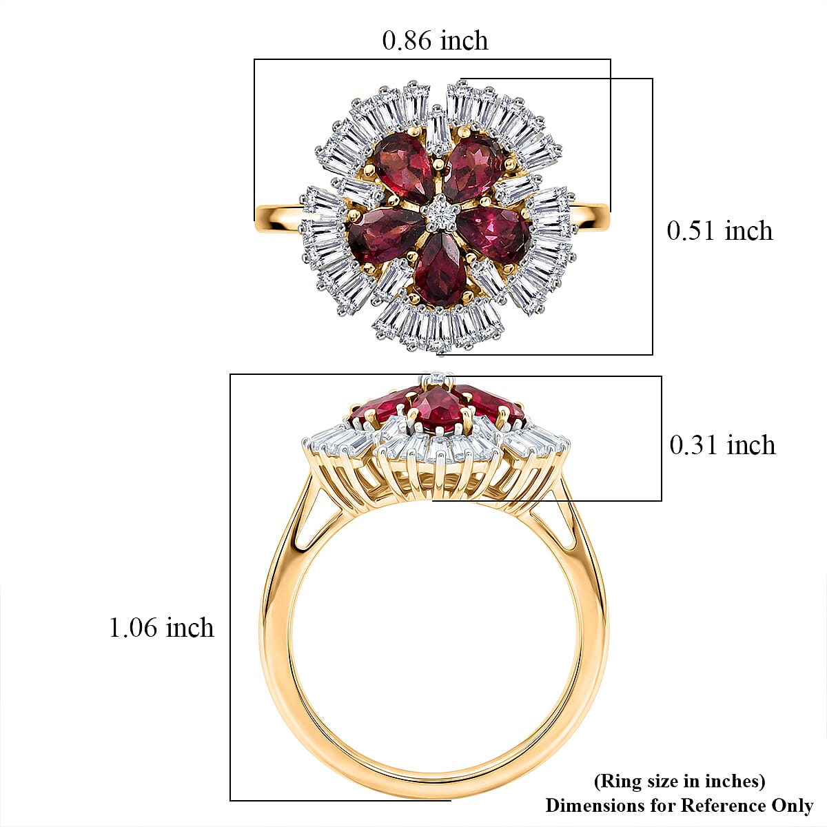 D'Joy Premium Malawi Magenta Garnet and Moissanite 2.50 ctw Midnight Bloom Ring in 18K Vermeil Yellow Gold Over Sterling Silver (Size 6.0)