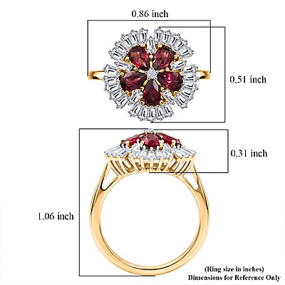 D'Joy Premium Malawi Magenta Garnet and Moissanite 2.50 ctw Midnight Bloom Ring in 18K Vermeil Yellow Gold Over Sterling Silver (Size 6.0)