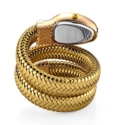 Strada Champagne Austrian Crystal Japanese Movement Watch in Gold Faux Leather Braided Strap