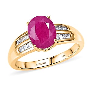 Luxoro 10K Yellow Gold AAA Montepuez Ruby, Diamond (G-H, I2) (0.15 cts) Flame Curve Ring (Size 10.5) 2.40 ctw
