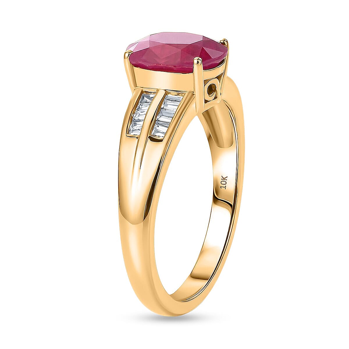 Luxoro 10K Yellow Gold AAA Montepuez Ruby, Diamond (G-H, I2) (0.15 cts) Flame Curve Ring (Size 10.5) 2.40 ctw image number 3