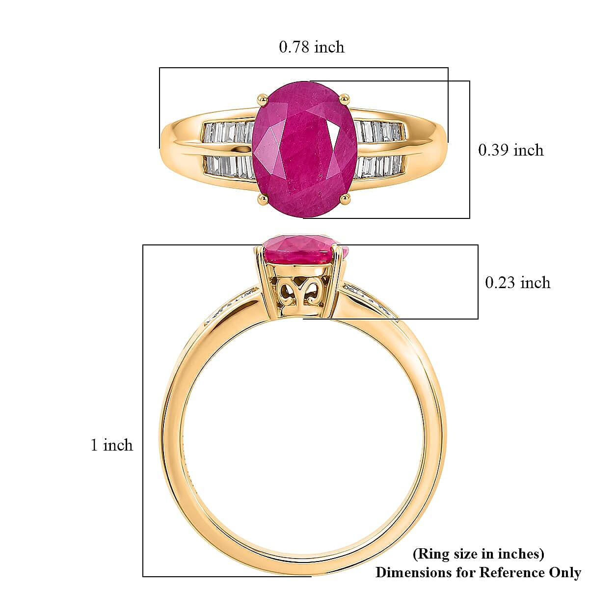 Luxoro 10K Yellow Gold AAA Montepuez Ruby, Diamond (G-H, I2) (0.15 cts) Flame Curve Ring (Size 5.5) 2.40 ctw image number 5