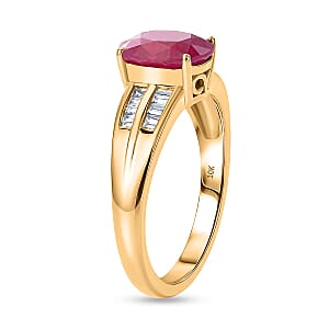 Luxoro 10K Yellow Gold AAA Montepuez Ruby, Diamond (G-H, I2) (0.15 cts) Flame Curve Ring (Size 6.5) 2.40 ctw