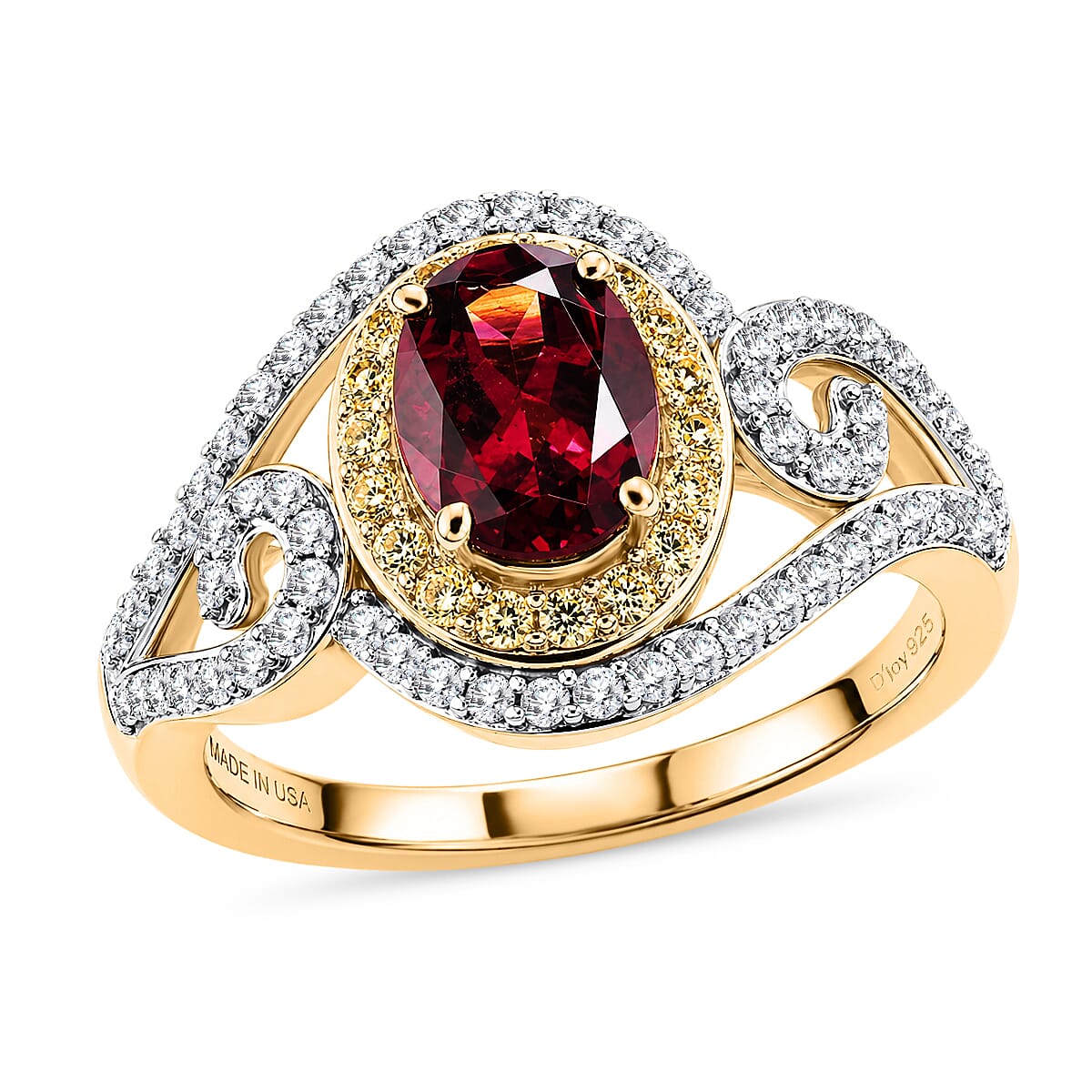 D'Joy Premium Malawi Magenta Garnet and Multi Gemstone 2.15 ctw Midnight Ribbon Ring in 18K Vermeil Yellow Gold Over Sterling Silver (Size 10.0)