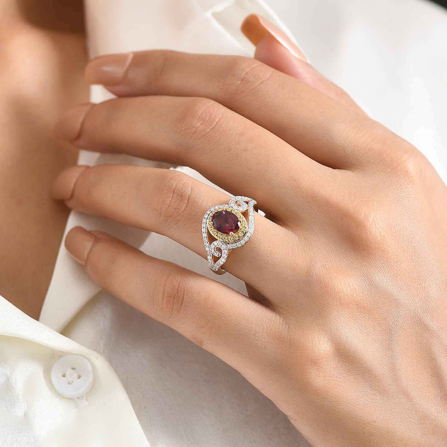 D'Joy Premium Malawi Magenta Garnet and Multi Gemstone 2.15 ctw Midnight Ribbon Ring in 18K Vermeil Yellow Gold Over Sterling Silver (Size 10.0)