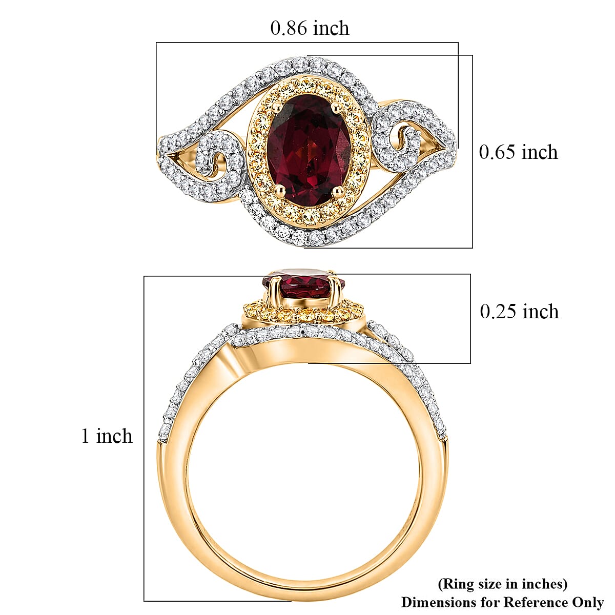 D'Joy Premium Malawi Magenta Garnet and Multi Gemstone 2.15 ctw Midnight Ribbon Ring in 18K Vermeil Yellow Gold Over Sterling Silver (Size 10.0)