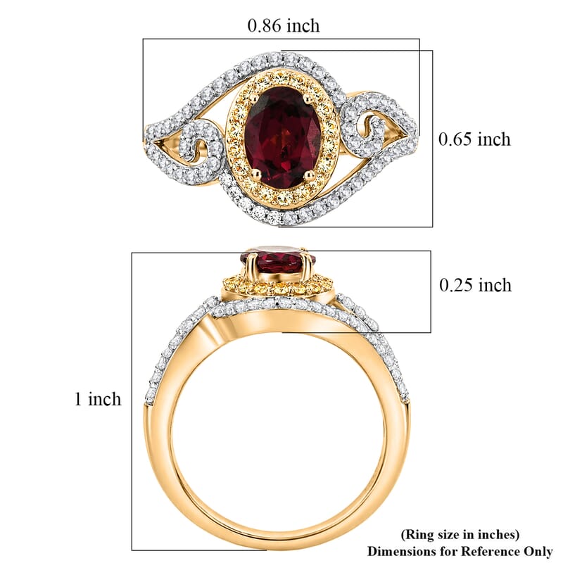 D'Joy Premium Malawi Magenta Garnet and Multi Gemstone 2.15 ctw Midnight Ribbon Ring in 18K Vermeil Yellow Gold Over Sterling Silver (Size 10.0)