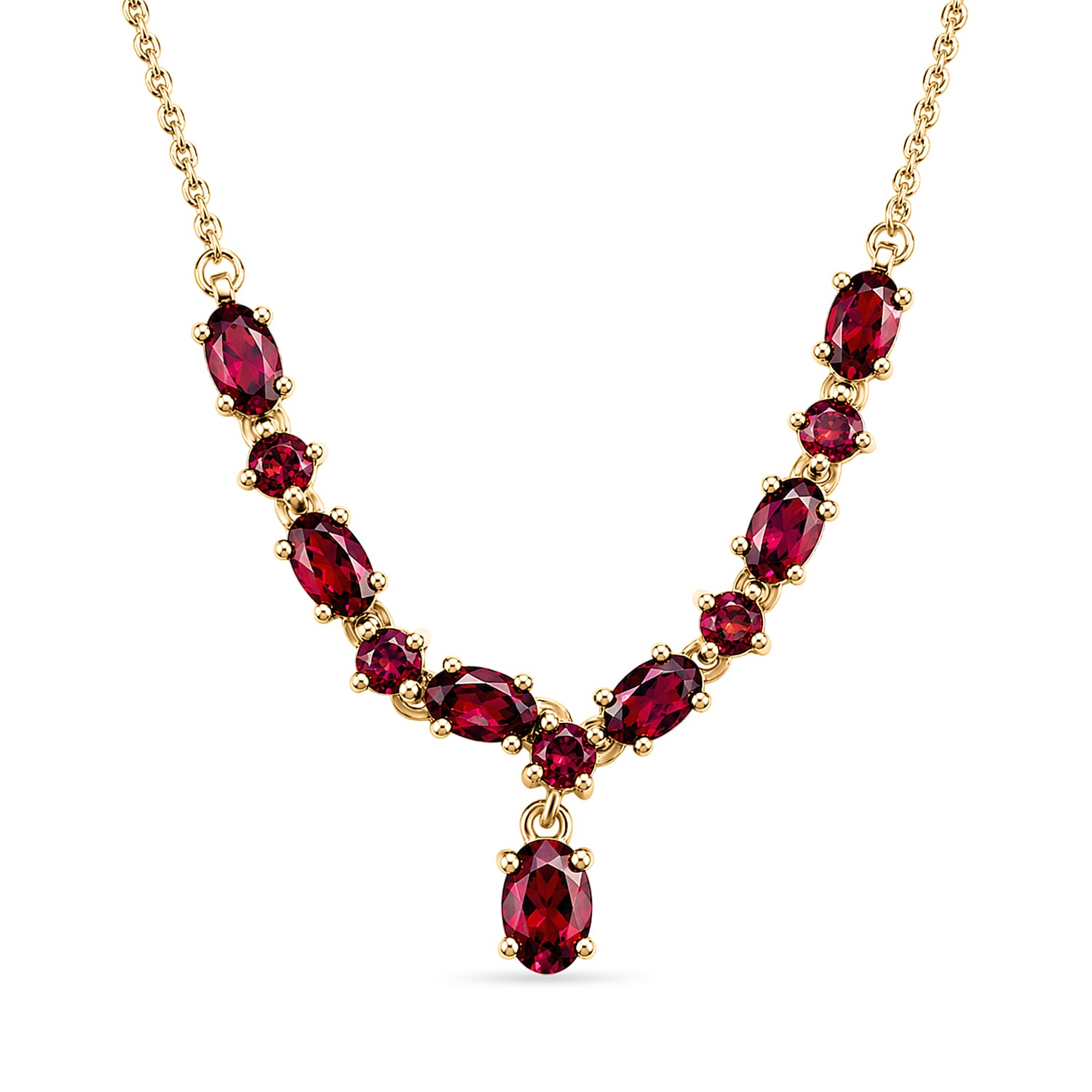 D'Joy Premium Malawi Magenta Garnet 3.10 ctw Midnight Cascade Necklace in 18K Vermeil Yellow Gold Over Sterling Silver 18-20 Inches