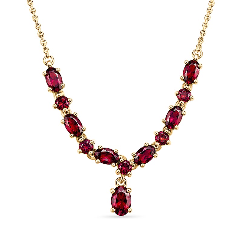 D'Joy Premium Malawi Magenta Garnet 3.10 ctw Midnight Cascade Necklace in 18K Vermeil Yellow Gold Over Sterling Silver 18-20 Inches
