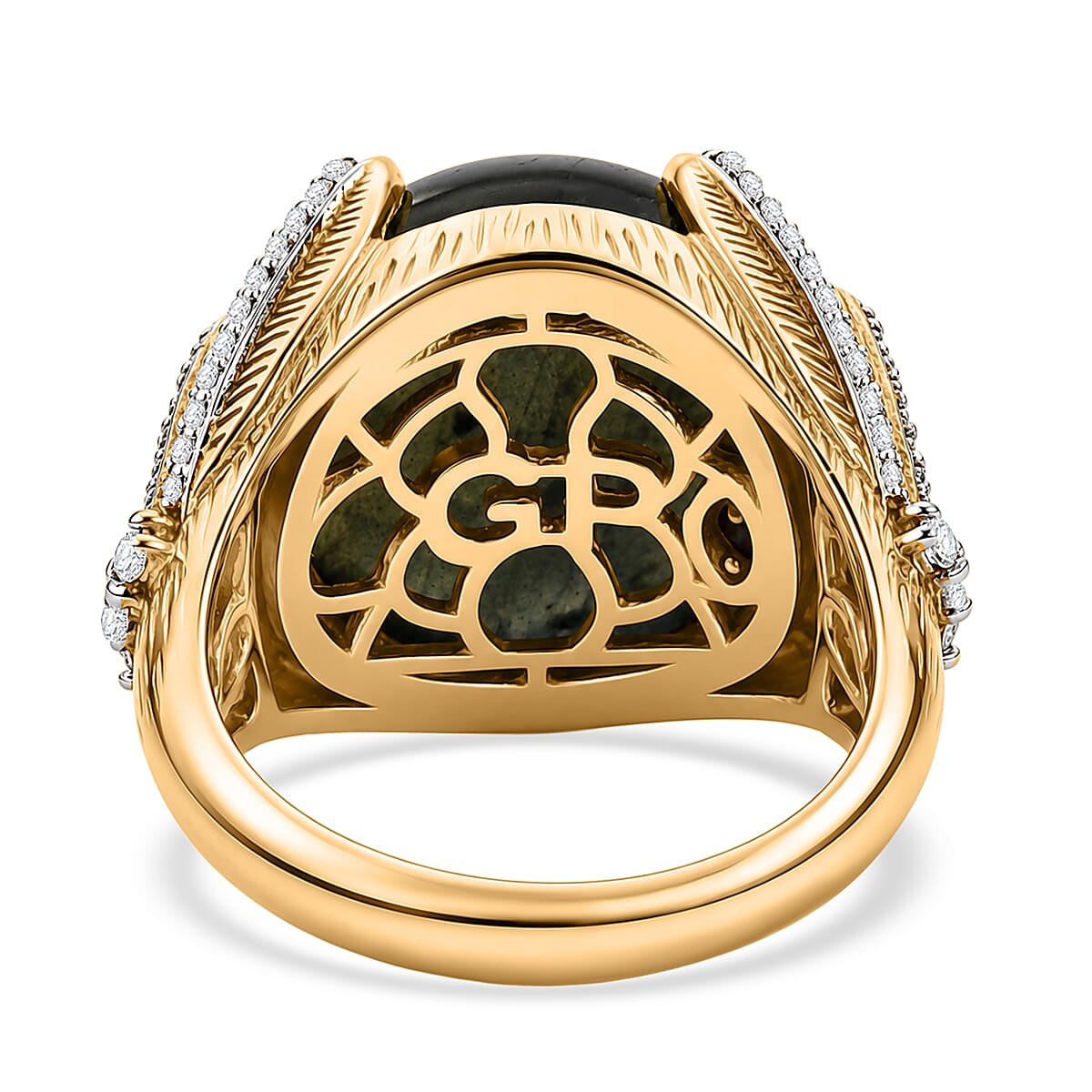 GP AAA Malagasy Labradorite and White Zircon 13.40 ctw Ring in 18K Vermeil Yellow Gold Over Sterling Silver (Size 7.0) image number 4
